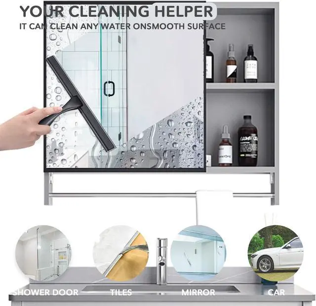 Alt view image 3 of 6 - 10-inch Stainless Steel Shower Squeegee for Glass Doors, Silver Squeegee for Shower Glass with Hook, Water Wiper, Bathroom Squeegee, Water Wiper for Tile Wall Car Mirror Door