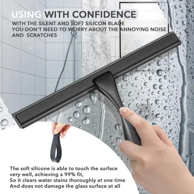 Alt view image 4 of 6 - 10-inch Stainless Steel Shower Squeegee for Glass Doors, Silver Squeegee for Shower Glass with Hook, Water Wiper, Bathroom Squeegee, Water Wiper for Tile Wall Car Mirror Door