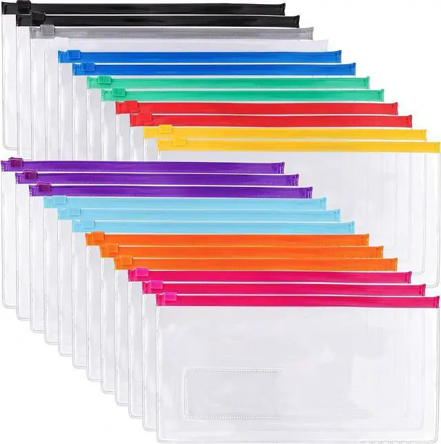 Main image of EOOUT 24pcs Poly Zip Envelope, Plastic Envelope, Reusable Envelopes, 9 x 4.7 Inches, A6 Size, 10 Colors, for Office Supplies