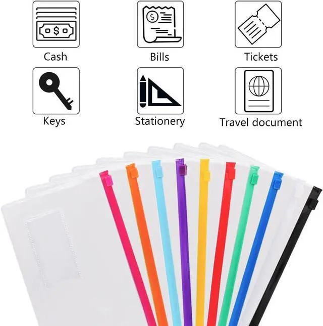 Alt view image 3 of 7 - EOOUT 24pcs Poly Zip Envelope, Plastic Envelope, Reusable Envelopes, 9 x 4.7 Inches, A6 Size, 10 Colors, for Office Supplies