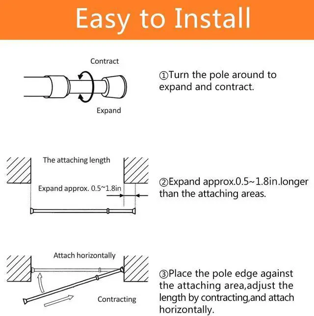 Alt view image 3 of 6 - KXLIFE 2 Pack 5/8" Tension Curtain Rod, RV Tension Bars, Cupboard Rods White 10 to 16 Inch