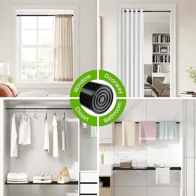Alt view image 7 of 7 - Spring Tension Rod 18-41", No Drilling Adjustable Black Curtain Rods | 18-29 and 30-41 Inch 2 Sizes Mode, Spring loaded, extendable short rod. For small windows, kitchen, doorway
