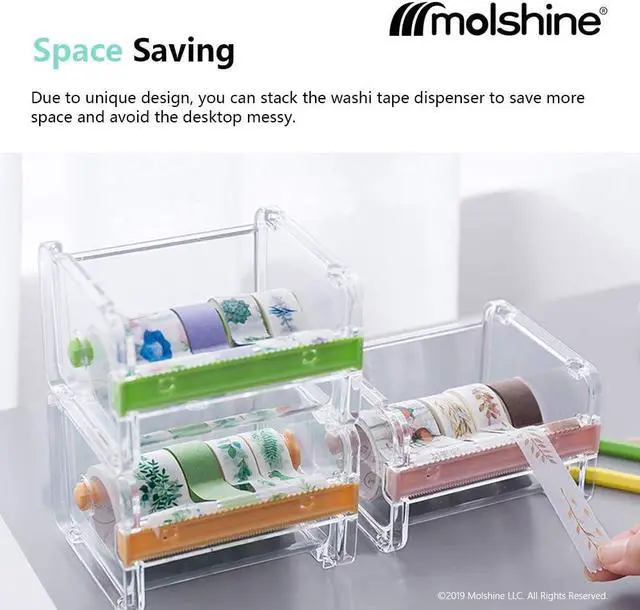 Alt view image 2 of 6 - molshine 2 Pack Transparent Desktop Multi Washi Masking Tape Storage Dispenser,Tape Cutter,Tape Roll Holder (Not Include Masking Tape) (Beige)