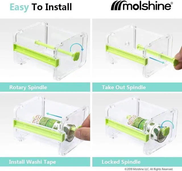 Alt view image 4 of 6 - molshine 2 Pack Transparent Desktop Multi Washi Masking Tape Storage Dispenser,Tape Cutter,Tape Roll Holder (Not Include Masking Tape) (Beige)