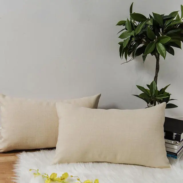Alt view image 5 of 7 - Jeanerlor Lined Linen White Throw Pillow Cover 12x20 inch Cushion Case from Home Decor for Baby/Children, (30 x 50 cm), Light Linen