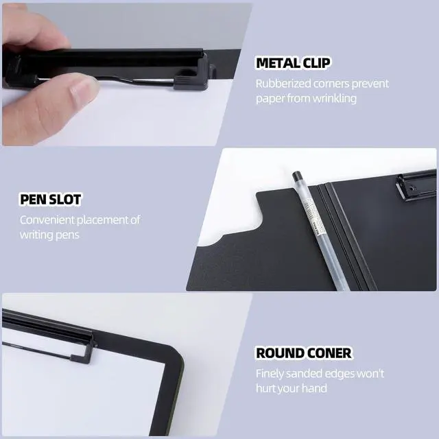 Alt view image 3 of 7 - FRETONBA Clipboard Folder, A4 Foldable Clipboard with Horizontal and Vertical Double Metal Clips, 360 Degree Foldable Binder Clipboards with Pen Holder, File Cover Work Folder Clipboards, Green