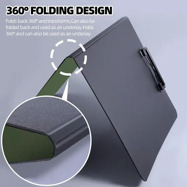 Alt view image 4 of 7 - FRETONBA Clipboard Folder, A4 Foldable Clipboard with Horizontal and Vertical Double Metal Clips, 360 Degree Foldable Binder Clipboards with Pen Holder, File Cover Work Folder Clipboards, Green