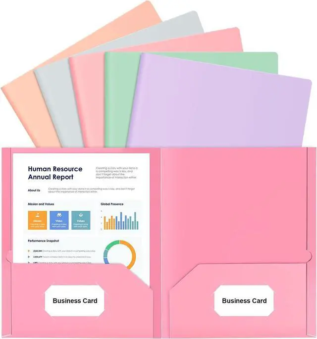 Main image of 5 Pack Folders with Pockets, 5 Pastel Sweet Colors Paper Pocket Folders | Heavy Duty File Folders, with Business Card Slot, 2 Pocket Folder, for School Office, Letter Size
