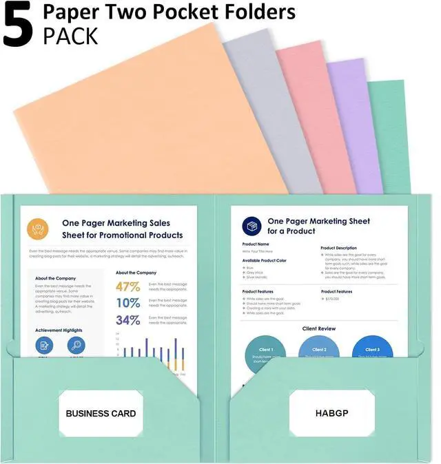 Alt view image 5 of 7 - 5 Pack Folders with Pockets, 5 Pastel Sweet Colors Paper Pocket Folders | Heavy Duty File Folders, with Business Card Slot, 2 Pocket Folder, for School Office, Letter Size