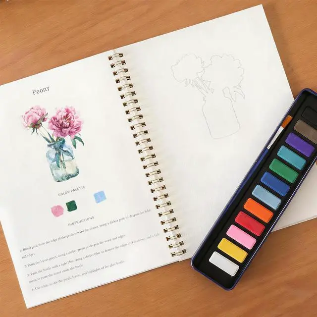 Alt view image 3 of 3 - Watercolor Workbook for Adults - Watercolor Sketchbook with 12 Beginner-Friendly Sketched Illustrations, Lay-Flat Spiral Pages, 120lb Premium Watercolor Paper (Flowers)