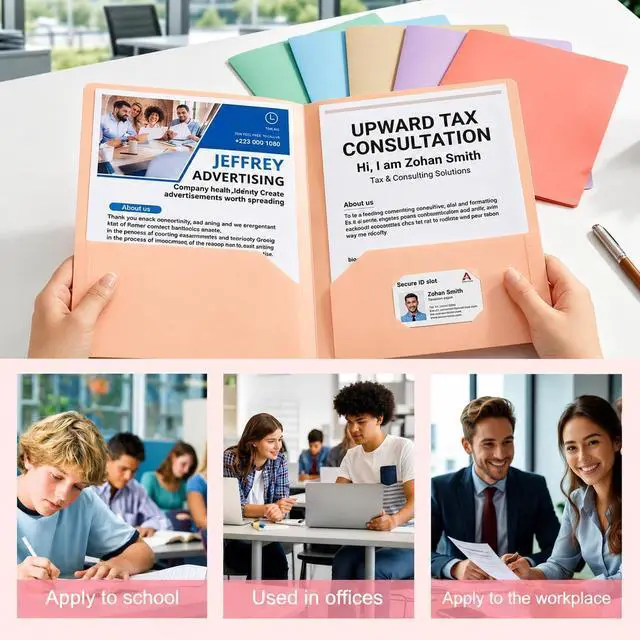 Alt view image 4 of 6 - 6 Plastic Folders, 2 Pocket, Heavy Duty, No Prongs, Assorted Colors | heavy-duty plastic folders with 2 pockets, no prongs, letter-size fit, and Morandi colors for easy organization.
