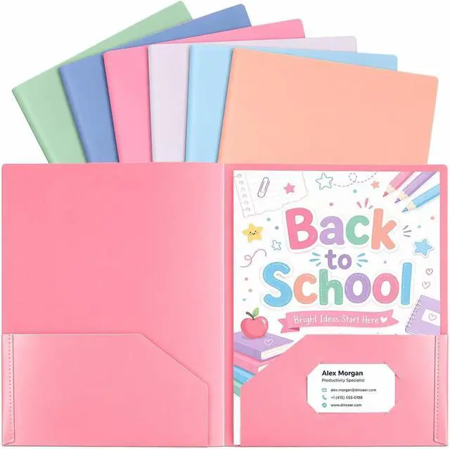 Main image of 6 Plastic Folders, 2 Pocket, Heavy Duty, No Prongs, Assorted Colors | heavy-duty plastic folders with 2 pockets, no prongs, letter-size fit, and Morandi colors for easy organization.