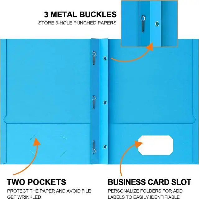 Alt view image 3 of 7 - 4 Pack Folders with Pockets and Prongs, 2 Pocket Folders with 3 Fasteners | Heavy Duty Paper Pocket Folders, for 8.5" x 11" Paper, for School Office Home, 4 Assorted Colors