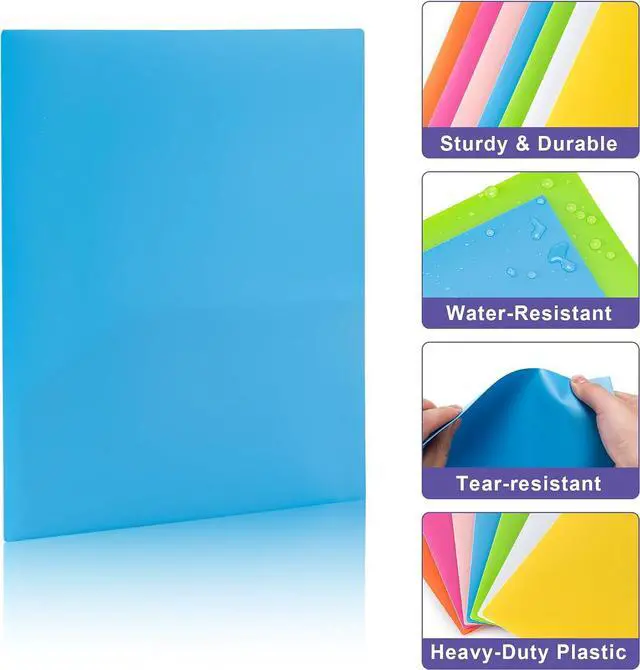 Alt view image 3 of 7 - BOOMIBOO Colored Plastic Folders with Pockets (7 Pack, Assorted Colors) | Durable Heavy Duty File Folders with Business Card Slot, 2 Pocket Folders for Schoolwork & Office,Letter Size