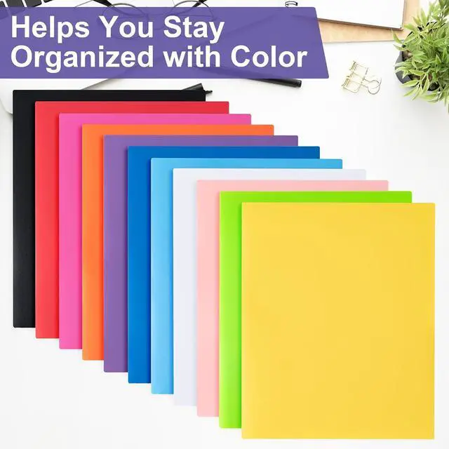 Alt view image 7 of 7 - BOOMIBOO Colored Plastic Folders with Pockets (7 Pack, Assorted Colors) | Durable Heavy Duty File Folders with Business Card Slot, 2 Pocket Folders for Schoolwork & Office,Letter Size