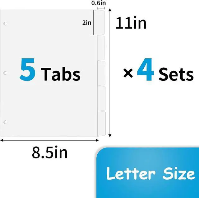 Alt view image 2 of 7 - Binder Dividers for 3 Ring Binder, 1/5 Cut Tabs, Letter Size Blank Dividers | Write On Page with 5 Big Tabs for School Office Home , 4 Sets, 20 Dividers, White