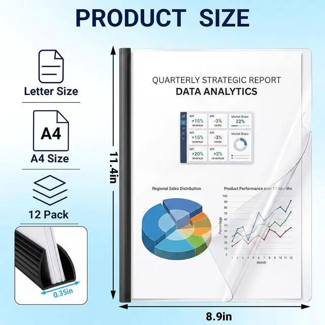 Alt view image 3 of 7 - 12-Pack Clear Report Covers with Sliding Bars, Jupihorn Professional Resume Folder for A4 and Letter-Size Paper, Large Capacity 70-Sheet Portfolio Folder, Clear Paper Binder for School and Office Use