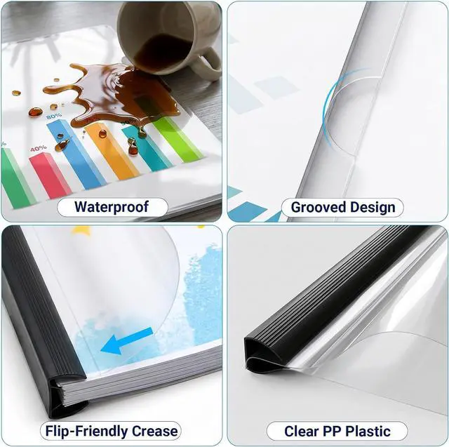 Alt view image 5 of 7 - 12-Pack Clear Report Covers with Sliding Bars, Jupihorn Professional Resume Folder for A4 and Letter-Size Paper, Large Capacity 70-Sheet Portfolio Folder, Clear Paper Binder for School and Office Use