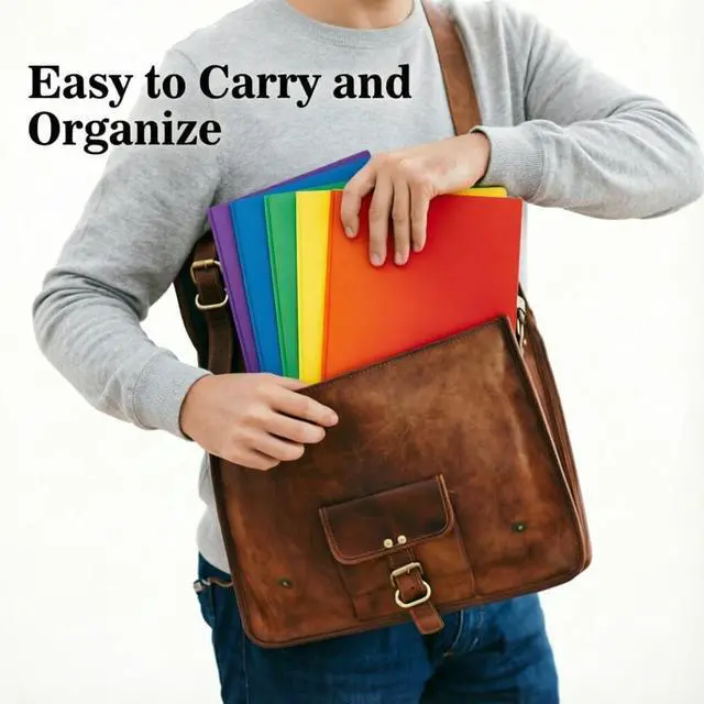 Alt view image 6 of 7 - 6 Pack Plastic Folders with Pockets and Prongs, 2 Pocket Folders with Fasteners, Heavy Duty Poly Folders with Brads for 3 Hole Punched Paper, File Folders for School Office Home Organization