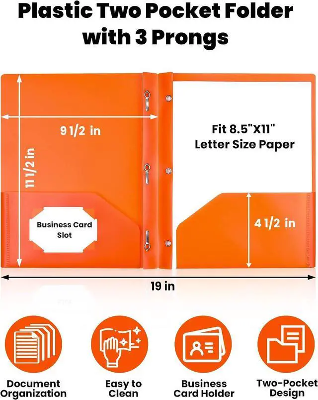 Alt view image 2 of 7 - SUNEE 3-Prong Plastic Folders with Pockets (6 Pack, Assorted Colors) 2 Pocket Folders with Fasteners, Tear-Resistant Plastic Pockets, and Fit Letter Size Paper, Use for School Office Home Business