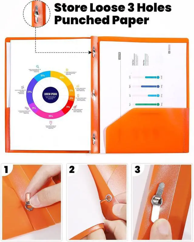 Alt view image 4 of 7 - SUNEE 3-Prong Plastic Folders with Pockets (6 Pack, Assorted Colors) 2 Pocket Folders with Fasteners, Tear-Resistant Plastic Pockets, and Fit Letter Size Paper, Use for School Office Home Business