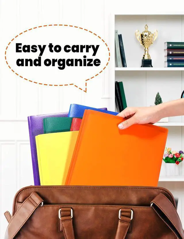 Alt view image 5 of 7 - SUNEE 3-Prong Plastic Folders with Pockets (6 Pack, Assorted Colors) 2 Pocket Folders with Fasteners, Tear-Resistant Plastic Pockets, and Fit Letter Size Paper, Use for School Office Home Business
