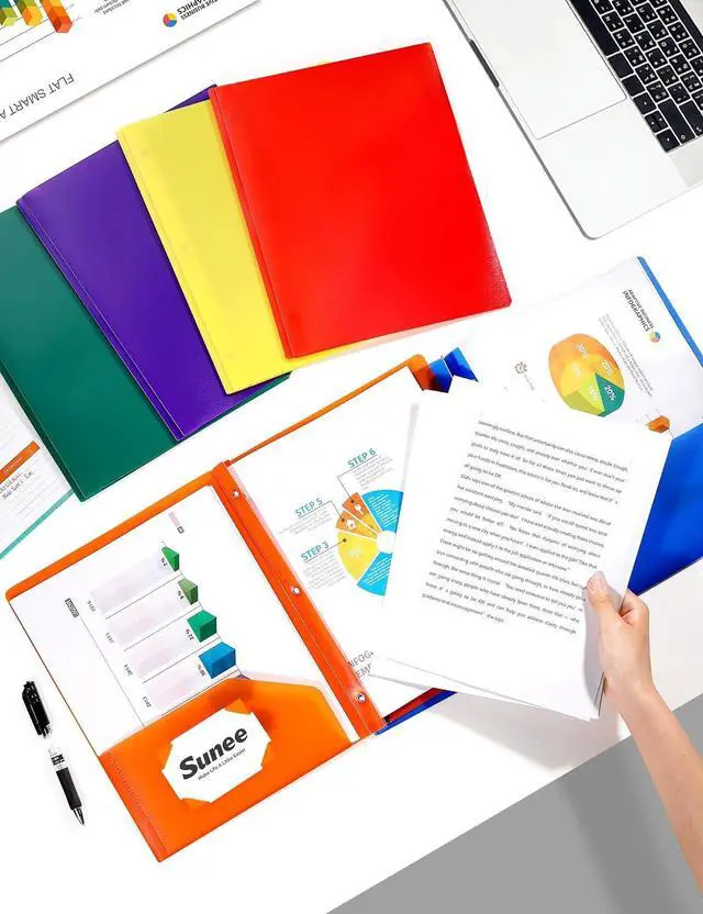 Alt view image 6 of 7 - SUNEE 3-Prong Plastic Folders with Pockets (6 Pack, Assorted Colors) 2 Pocket Folders with Fasteners, Tear-Resistant Plastic Pockets, and Fit Letter Size Paper, Use for School Office Home Business