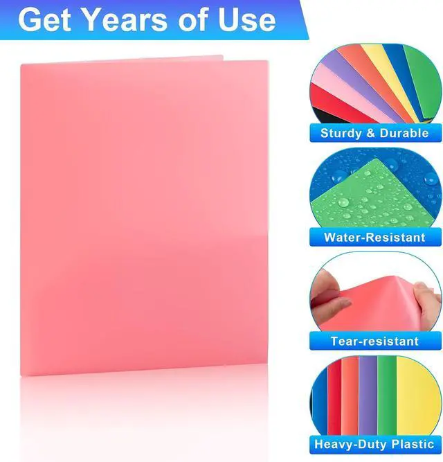 Alt view image 3 of 7 - Plastic Folders with Pockets (8 Pack,Assorted Colors) | Durable Heavy Duty File Folders with Business Card Slot, 2-Pocket Folder for Schoolwork & Office,Back to School Supplies