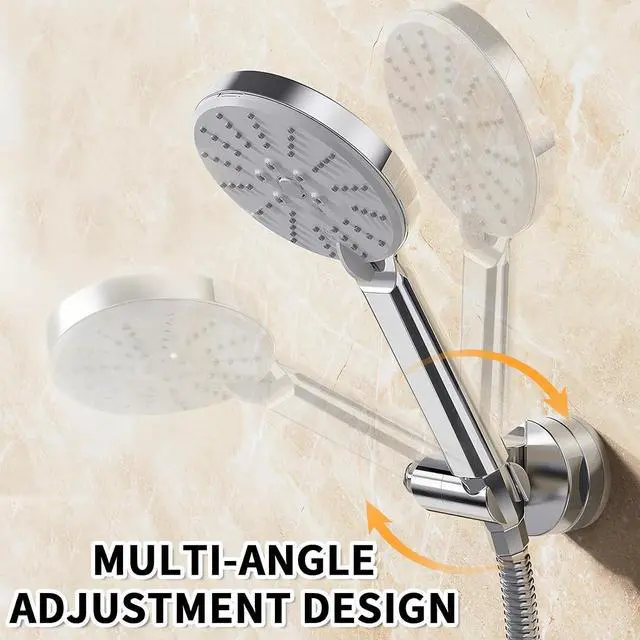 Alt view image 2 of 7 - Shower Head Holder with Suction Cup, Adjustable Wall Mounted Handheld Shower Wand Bracket Hose Holder with Hook for Bathroom, Removable & Rust-Resistant & Waterproof, No Drill, Silver