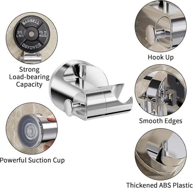 Alt view image 5 of 7 - Shower Head Holder with Suction Cup, Adjustable Wall Mounted Handheld Shower Wand Bracket Hose Holder with Hook for Bathroom, Removable & Rust-Resistant & Waterproof, No Drill, Silver