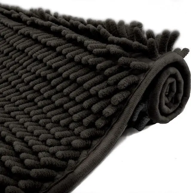 Main image of Chenille Bath Mat Non-Slip Microfiber Floor Mat Baby Bath Mat for Kids Ultra Soft Washable Bathroom Dry Fast Water Absorbent Shower Mat Area Rugs (15.3" x 23.2", Black)