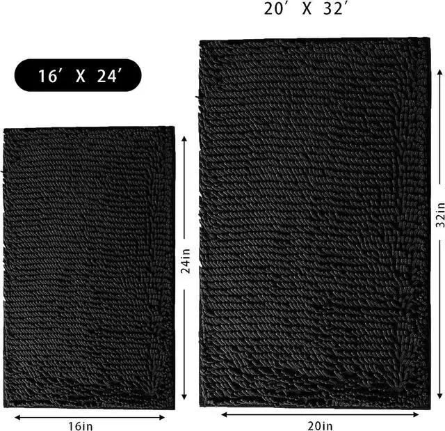 Alt view image 2 of 5 - Chenille Bath Mat Non-Slip Microfiber Floor Mat Baby Bath Mat for Kids Ultra Soft Washable Bathroom Dry Fast Water Absorbent Shower Mat Area Rugs (15.3" x 23.2", Black)