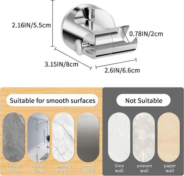 Alt view image 7 of 7 - Shower Head Holder with Suction Cup, Adjustable Wall Mounted Handheld Shower Wand Bracket Hose Holder with Hook for Bathroom, Removable & Rust-Resistant & Waterproof, No Drill, Silver