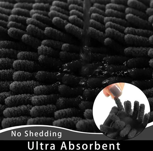 Alt view image 3 of 5 - Chenille Bath Mat Non-Slip Microfiber Floor Mat Baby Bath Mat for Kids Ultra Soft Washable Bathroom Dry Fast Water Absorbent Shower Mat Area Rugs (15.3" x 23.2", Black)