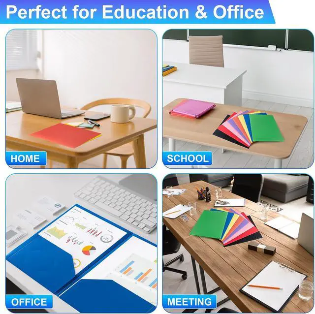 Alt view image 5 of 7 - Plastic Folders with Pockets (8 Pack,Assorted Colors) | Durable Heavy Duty File Folders with Business Card Slot, 2-Pocket Folder for Schoolwork & Office,Back to School Supplies