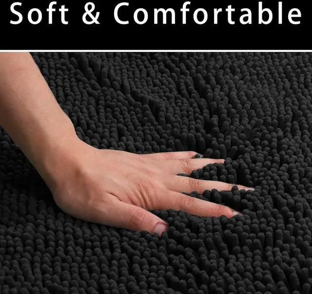 Alt view image 4 of 5 - Chenille Bath Mat Non-Slip Microfiber Floor Mat Baby Bath Mat for Kids Ultra Soft Washable Bathroom Dry Fast Water Absorbent Shower Mat Area Rugs (15.3" x 23.2", Black)