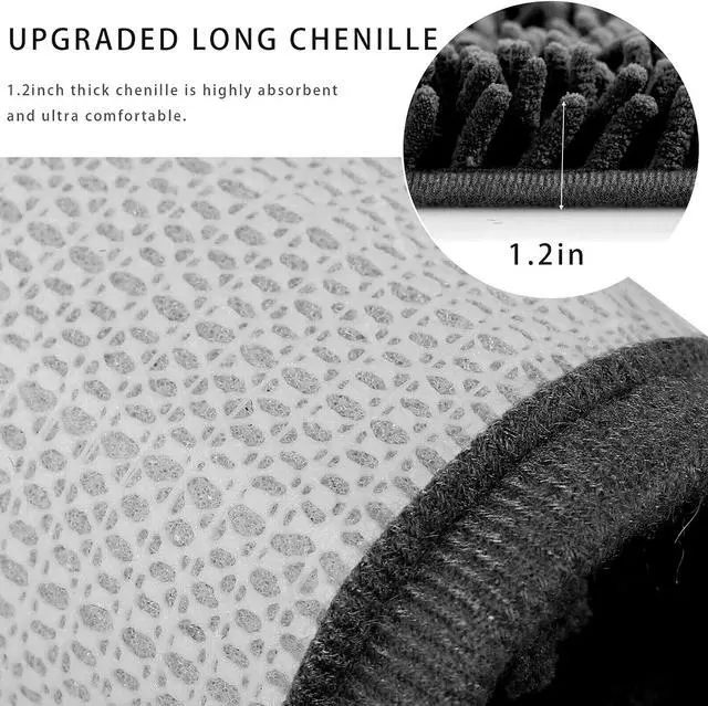 Alt view image 5 of 5 - Chenille Bath Mat Non-Slip Microfiber Floor Mat Baby Bath Mat for Kids Ultra Soft Washable Bathroom Dry Fast Water Absorbent Shower Mat Area Rugs (15.3" x 23.2", Black)