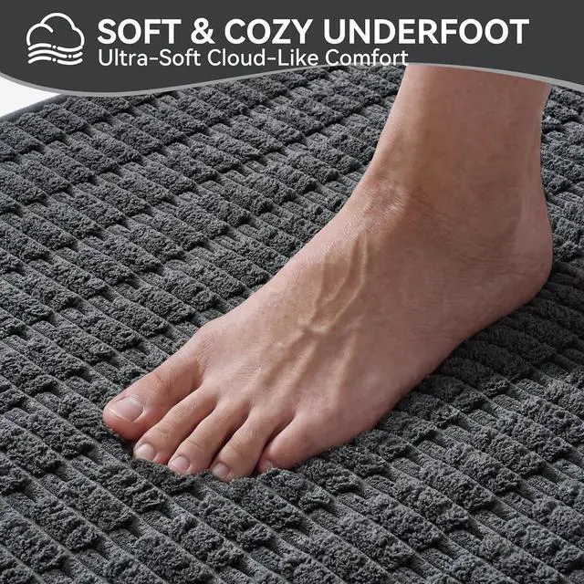 Alt view image 4 of 7 - Bath Mat Super Soft Absorbent Bathroom Rugs 16"x24",Dark Grey | No Slip Rubber BackingMachine Washable Quick DryBathroom mats for Floor, Tub and Shower,Thin Fit Under Door