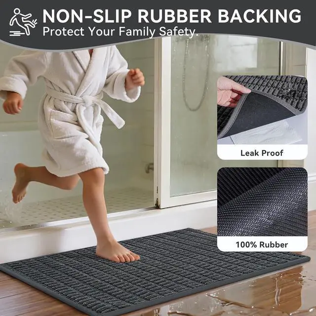 Alt view image 5 of 7 - Bath Mat Super Soft Absorbent Bathroom Rugs 16"x24",Dark Grey | No Slip Rubber BackingMachine Washable Quick DryBathroom mats for Floor, Tub and Shower,Thin Fit Under Door
