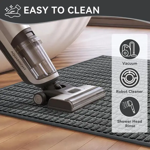 Alt view image 6 of 7 - Bath Mat Super Soft Absorbent Bathroom Rugs 16"x24",Dark Grey | No Slip Rubber BackingMachine Washable Quick DryBathroom mats for Floor, Tub and Shower,Thin Fit Under Door