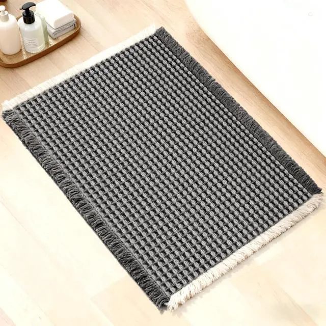 Main image of ArtyCozy Waffle Bath Mat Super Absorbent, 17"×24", Grey & White | Soft Non-Slip Boho Bath Rugs with Flat-woven Hot Glue Backing for Bathroom, Machine Washable Bath Mats