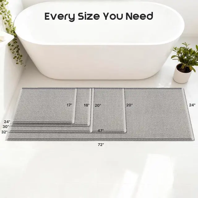 Alt view image 2 of 7 - ArtyCozy Waffle Bath Mat Super Absorbent, 17"×24", Grey & White | Soft Non-Slip Boho Bath Rugs with Flat-woven Hot Glue Backing for Bathroom, Machine Washable Bath Mats