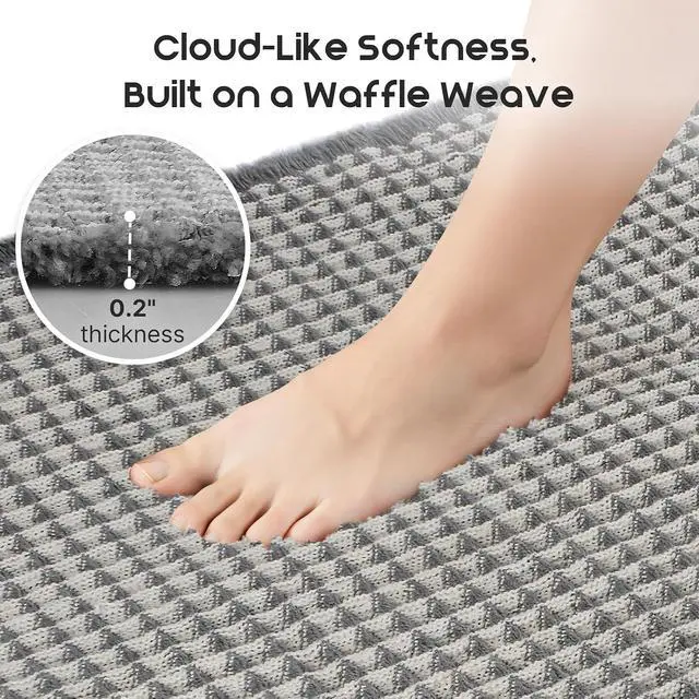 Alt view image 6 of 7 - ArtyCozy Waffle Bath Mat Super Absorbent, 17"×24", Grey & White | Soft Non-Slip Boho Bath Rugs with Flat-woven Hot Glue Backing for Bathroom, Machine Washable Bath Mats