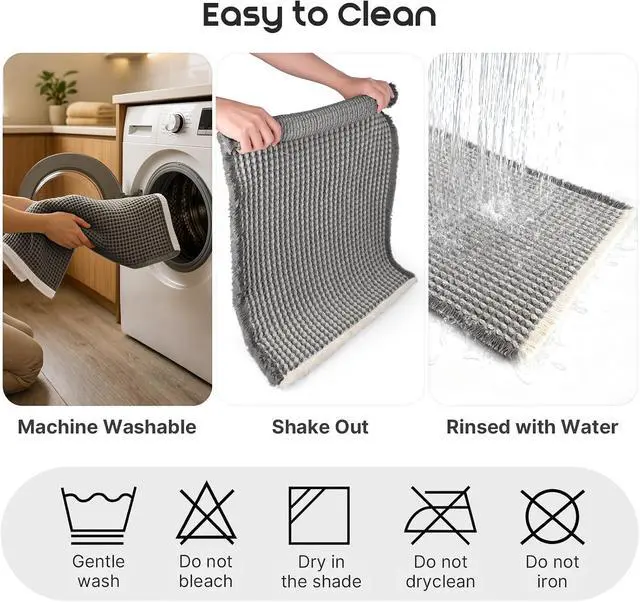 Alt view image 7 of 7 - ArtyCozy Waffle Bath Mat Super Absorbent, 17"×24", Grey & White | Soft Non-Slip Boho Bath Rugs with Flat-woven Hot Glue Backing for Bathroom, Machine Washable Bath Mats