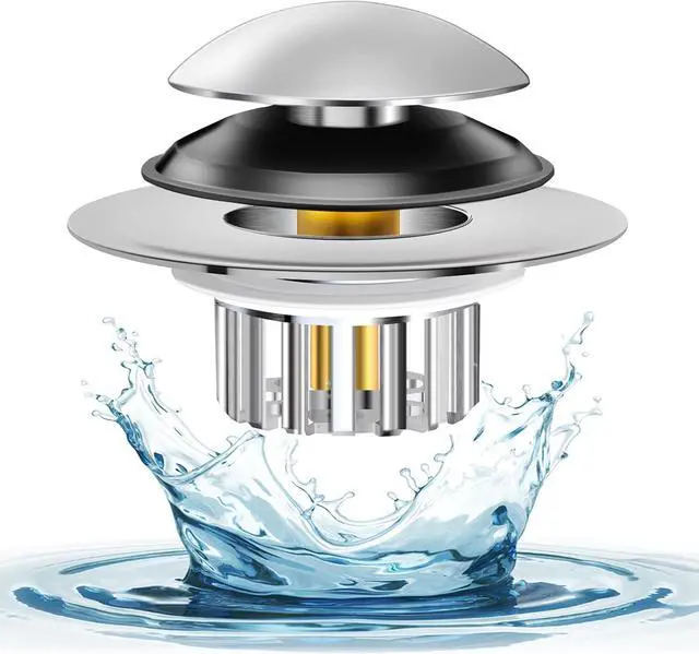 Main image of Bathtub Drain Stopper Universal, Pop Up Drain Stopper with Stainless Steel Strainer Basket Hair Catcher, Anti-Clogging Design, Leak-Proof Silicone Ring, for Bath/Sink (1 Pack Tub Drain Stopper)
