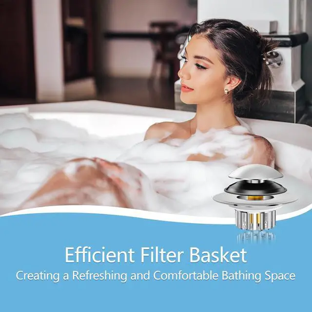 Alt view image 7 of 7 - Bathtub Drain Stopper Universal, Pop Up Drain Stopper with Stainless Steel Strainer Basket Hair Catcher, Anti-Clogging Design, Leak-Proof Silicone Ring, for Bath/Sink (1 Pack Tub Drain Stopper)