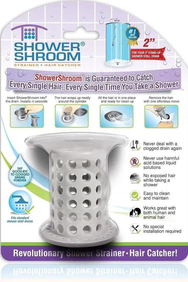 Main image of ShowerShroom the Revolutionary 2" Stand-Up Shower Stall Drain Protector Hair Catcher/Strainer, Gray , 1 Count ( Pack of 1)