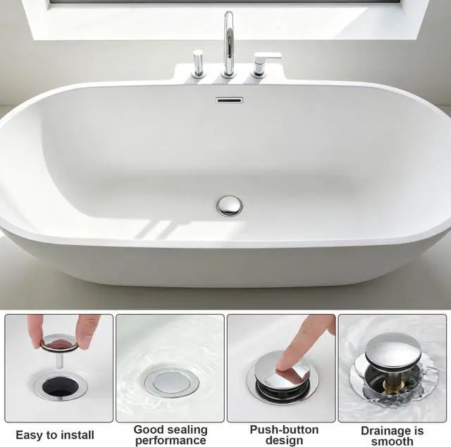 Alt view image 7 of 7 - Bath Plug Rotary Bathtub Drain Stopper Bathroom Drain Plug Replacement with Anti-Block Filter Fast Water Drainage Easy Installation 2.55 X 1.69 X 1.69 Bathtub Overflow