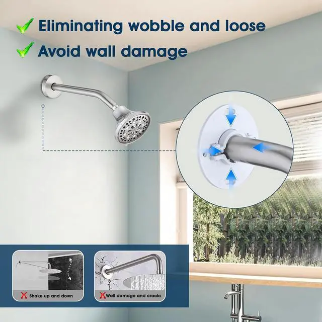 Alt view image 2 of 7 - 10 Inch Shower Arm with Flange and Stabilizer Bracket, Wall Mounted Shower Pipe Arm 304 Stainless Steel For Fixed Shower Head & Handheld Showerhead, Brushed Nickel