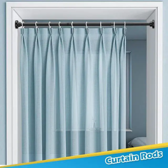 Alt view image 2 of 7 - Spring Tension Curtain Rod 18 to 28 Inch Adjustable Small Tension Rod No Drilling Short Black Curtain Rod Expandable for Window, Cupboard, Closet, Wardrobe, DIY Projects